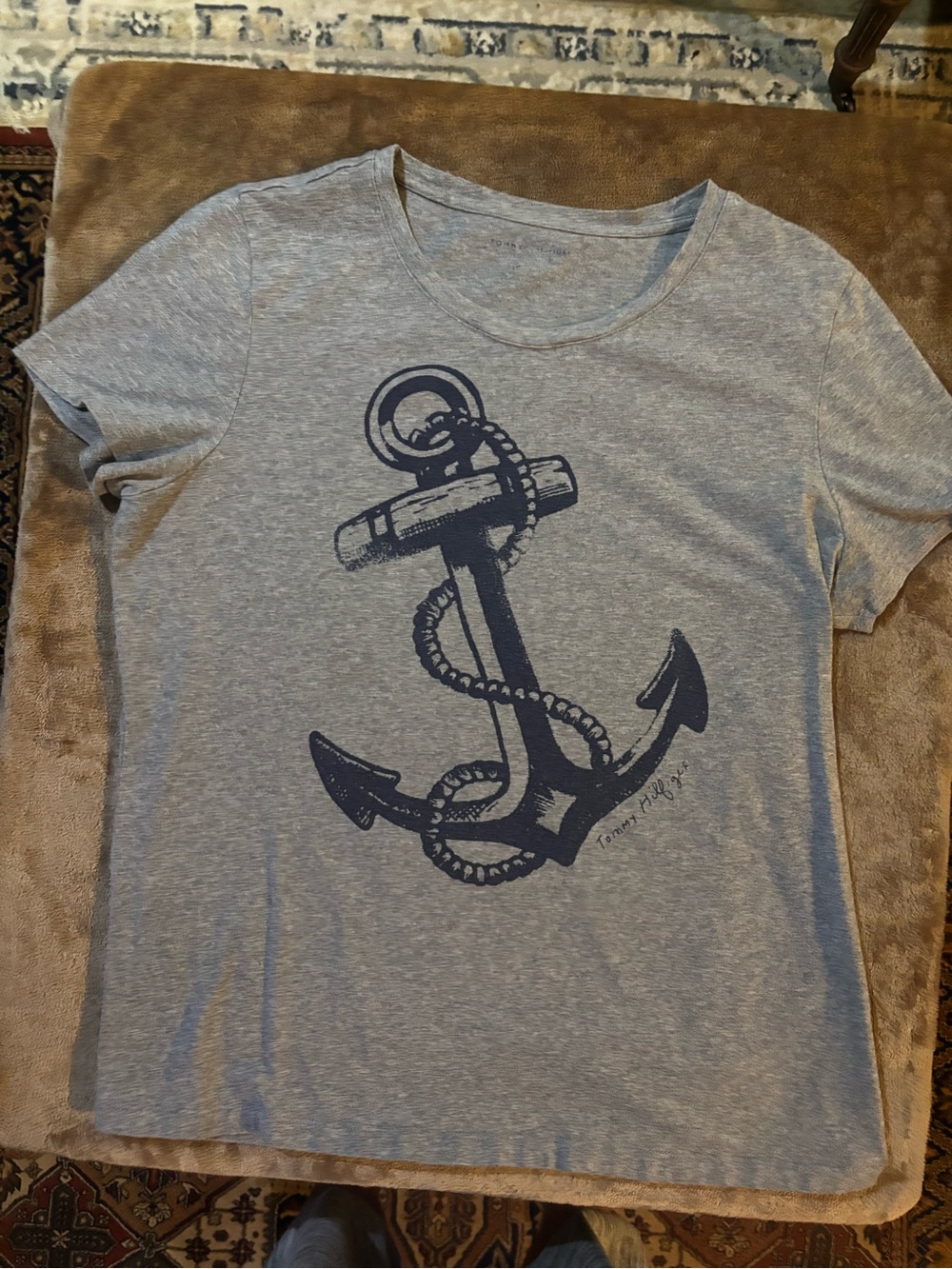 Tommy Hilfiger Heather Gray Tee with Navy Anchor Print